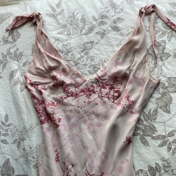 Vintage 90s Pink Cherry Blossom Babydoll Maxi Slip Dress 12 Fairycore Ethereal - Picture 2 of 12